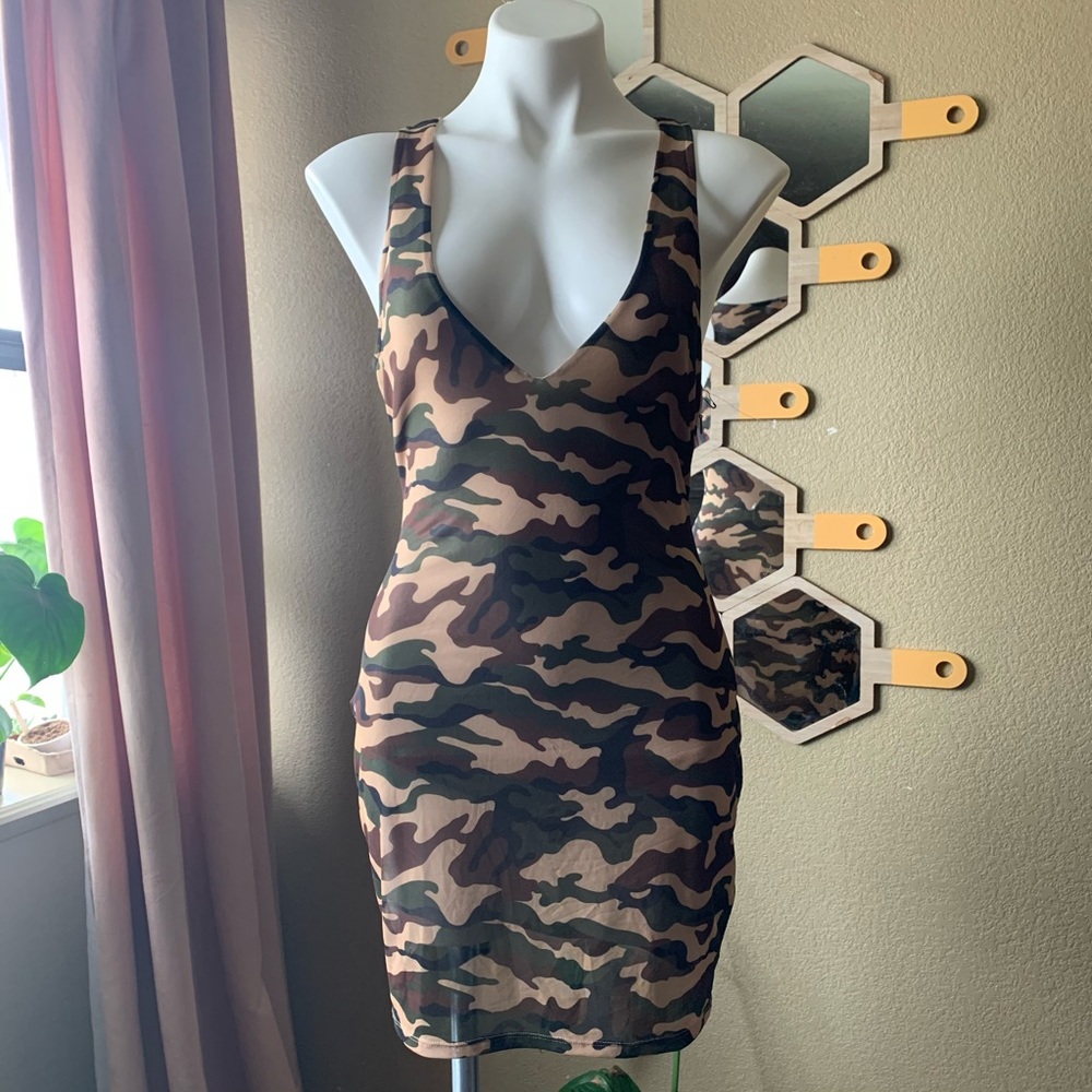 Superdown Camouflage Mesh Jersey Tank Dress Sm